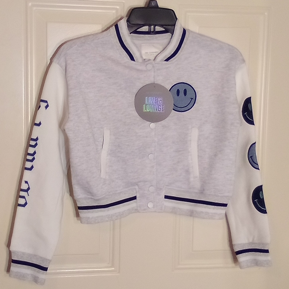 No Comment Girl Jacket Kids Girls Crop Size Medium 10-12 Color Grey and White